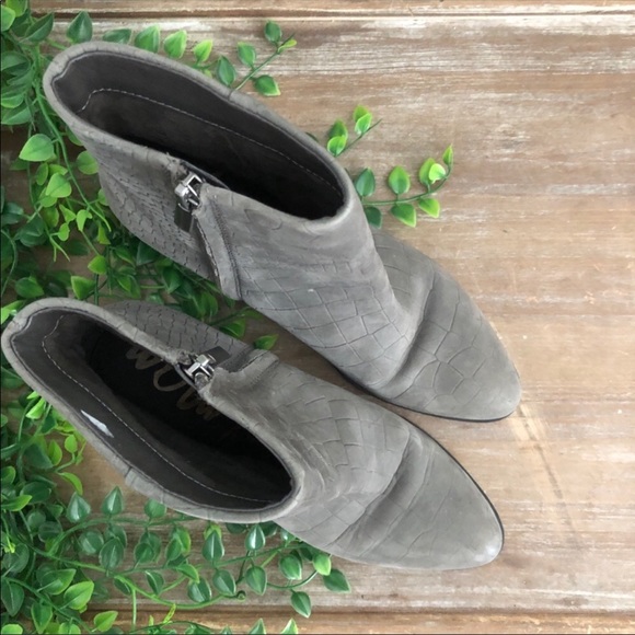 SAM EDELMAN Gray Suede Snakeskin Joey Booties - Picture 2 of 7
